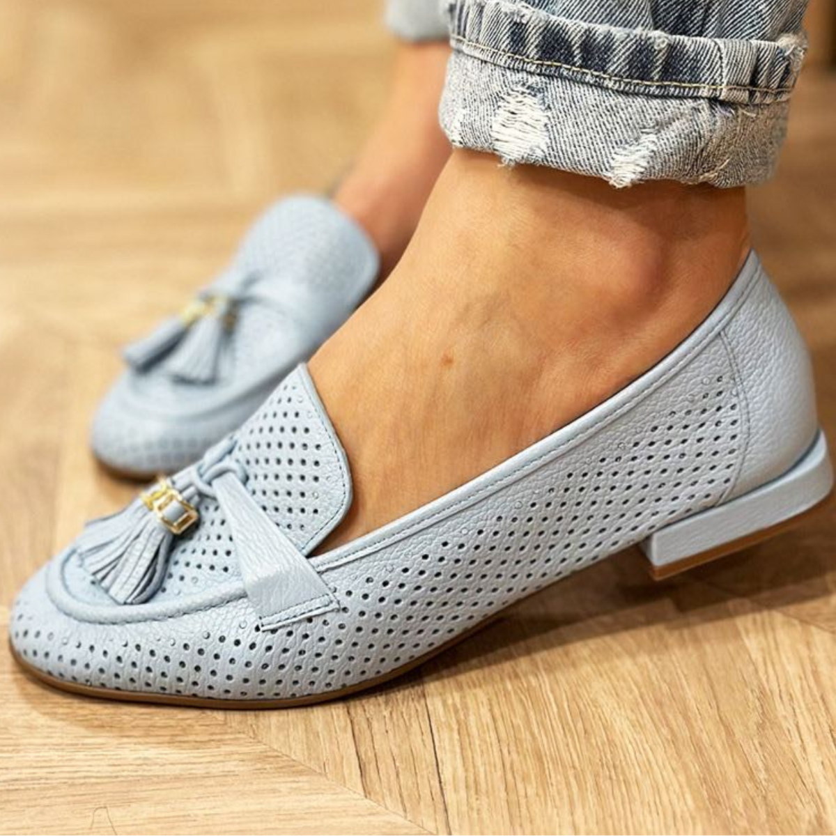 Mocassim Loafer Luz Da Lua Feminino em Couro Azul ARACALCE